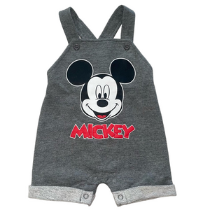 Disney Gray Mickey Mouse Short Overalls with Red Logo